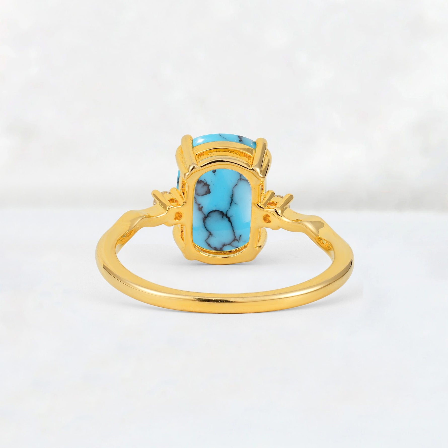 Emerald Cut Turquoise Twisted Three-Stone Engagement Ring - Additional view