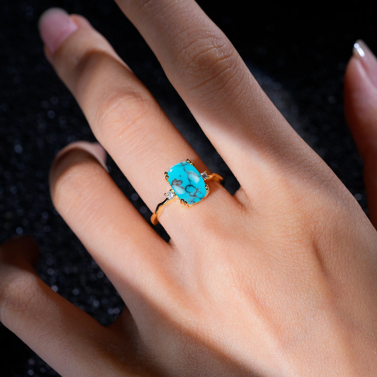 Emerald Cut Turquoise Twisted Three-Stone Engagement Ring