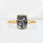 Emerald Cut Black Rutilated Quartz Twisted Three-Stone Engagement Ring - Additional view
