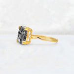 Emerald Cut Black Rutilated Quartz Twisted Three-Stone Engagement Ring - Additional view