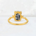 Emerald Cut Black Rutilated Quartz Twisted Three-Stone Engagement Ring - Additional view