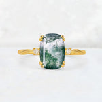 Emerald Cut Moss Agate Twisted Three-Stone Engagement Ring - Additional view