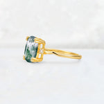Emerald Cut Moss Agate Twisted Three-Stone Engagement Ring - Additional view