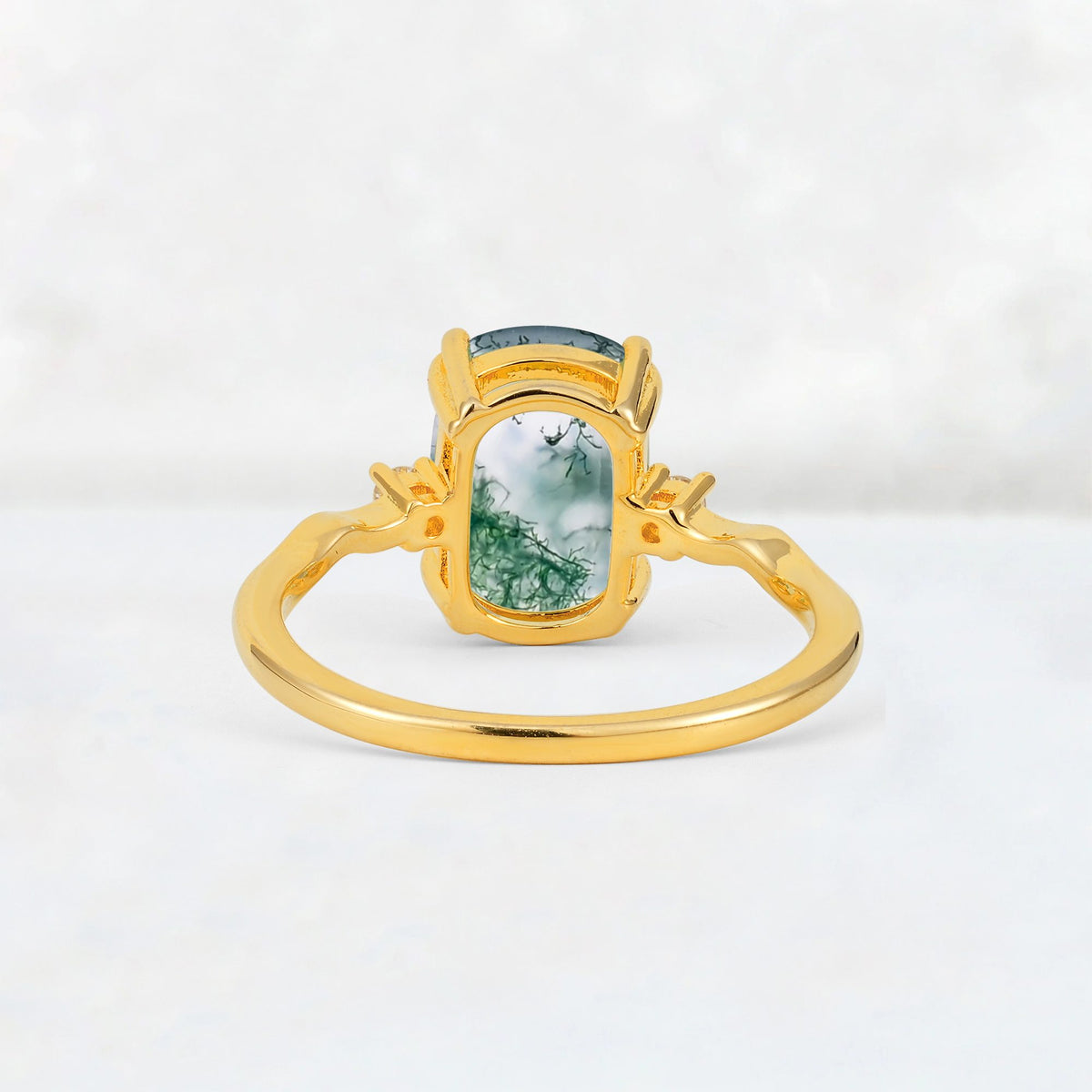 Emerald Cut Moss Agate Twisted Three-Stone Engagement Ring - Additional view