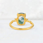 Emerald Cut Moss Agate Twisted Three-Stone Engagement Ring - Additional view