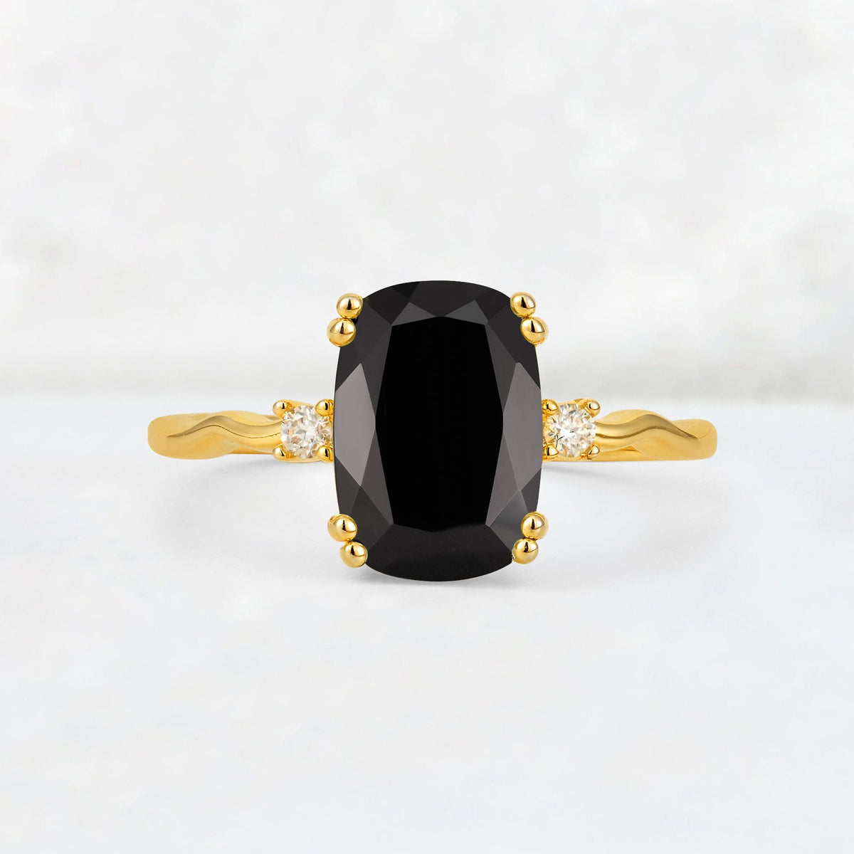 Emerald Cut Black Onyx Twisted Three-Stone Engagement Ring - Additional view