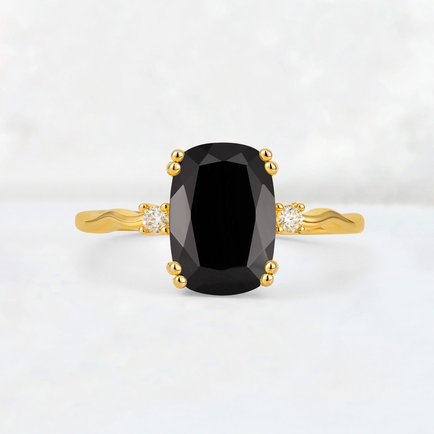 Emerald Cut Black Onyx Twisted Three-Stone Engagement Ring - Additional view