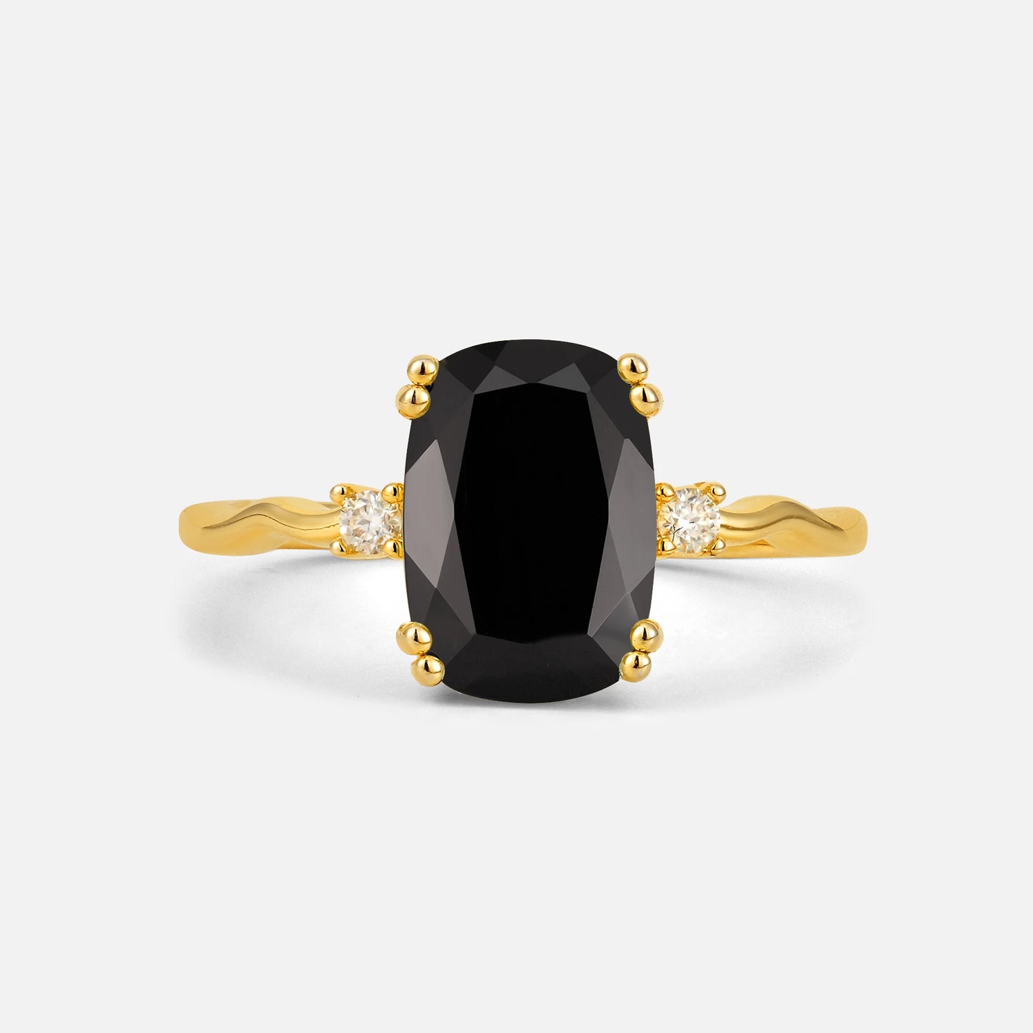 Emerald Cut Black Onyx Twisted Three-Stone Engagement Ring