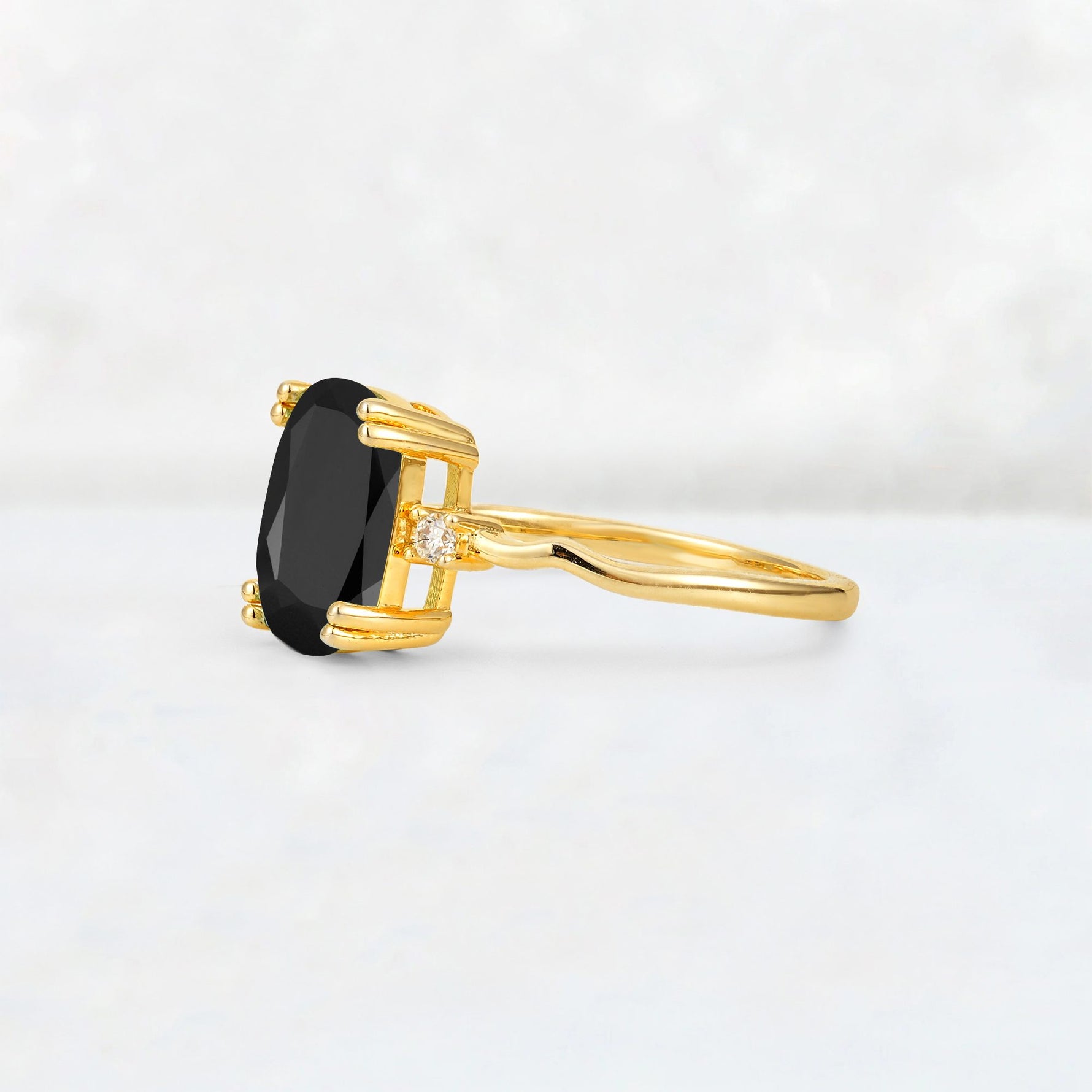 Emerald Cut Black Onyx Twisted Three-Stone Engagement Ring - Additional view