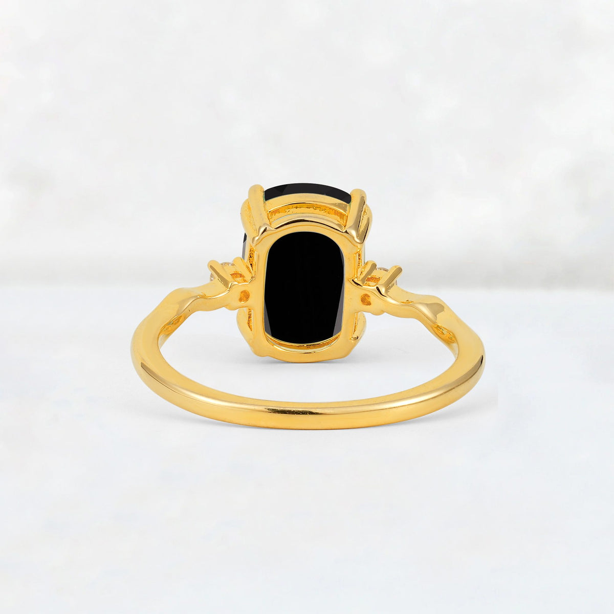 Emerald Cut Black Onyx Twisted Three-Stone Engagement Ring - Additional view