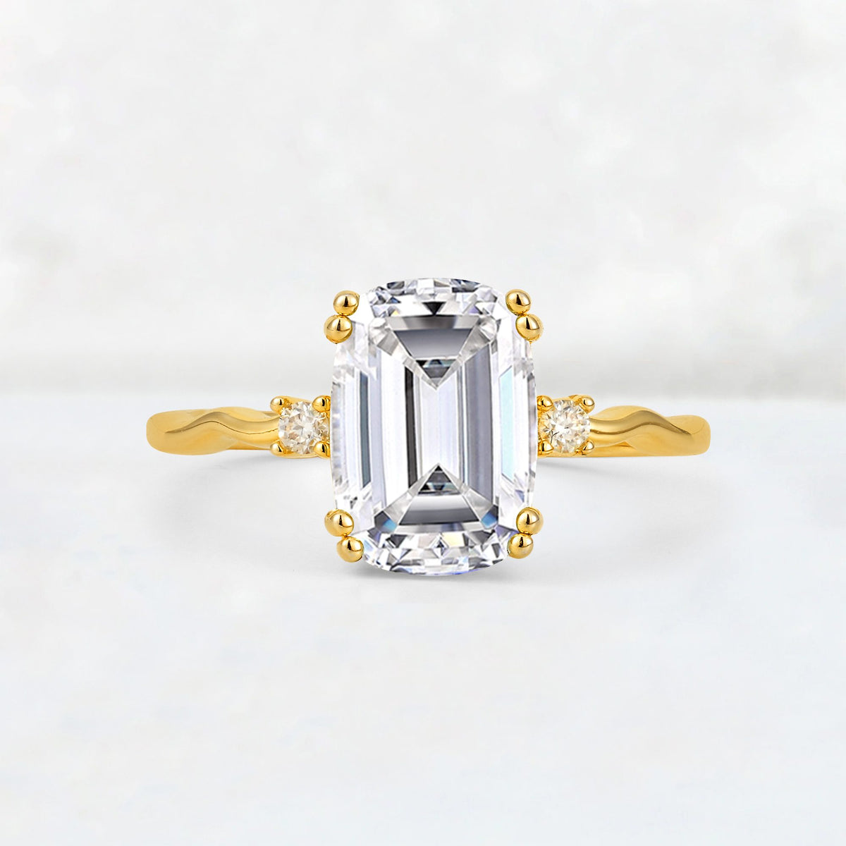 Emerald Cut Lab Diamond Twisted Three-Stone Engagement Ring - Additional view
