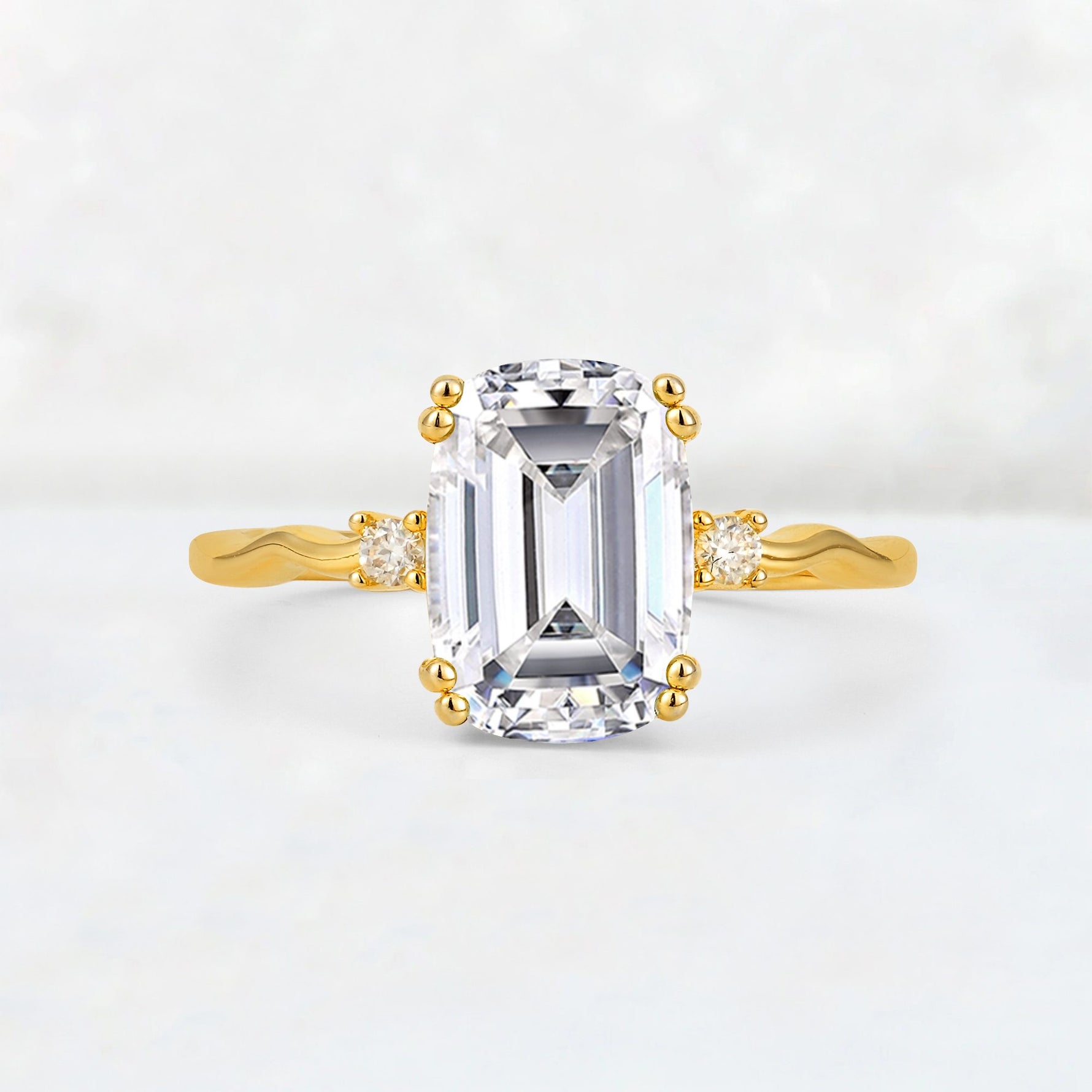 Emerald Cut Lab Diamond Twisted Three-Stone Engagement Ring - Additional view