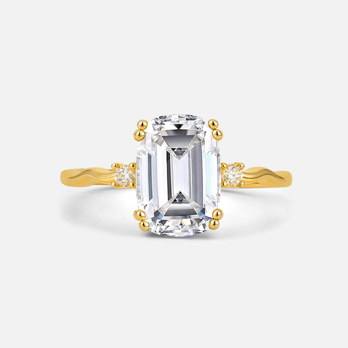 Emerald Cut Lab-Grown Diamond Twisted Three-Stone Engagement Ring