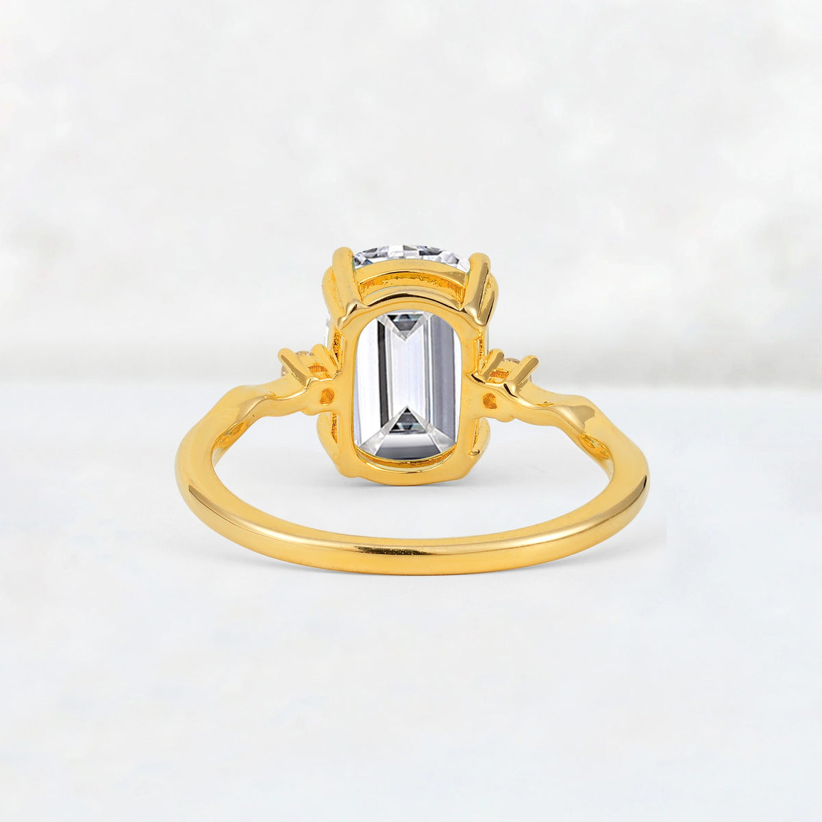 Emerald Cut Lab Diamond Twisted Three-Stone Engagement Ring - Additional view