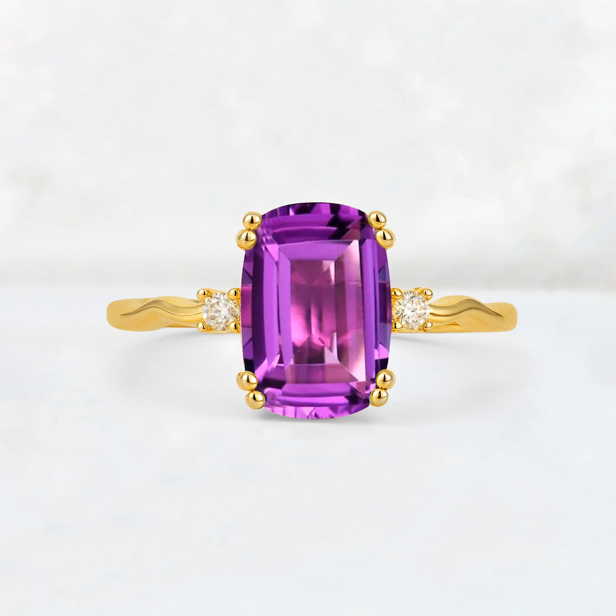Emerald Cut Amethyst Twisted Three-Stone Engagement Ring - Additional view