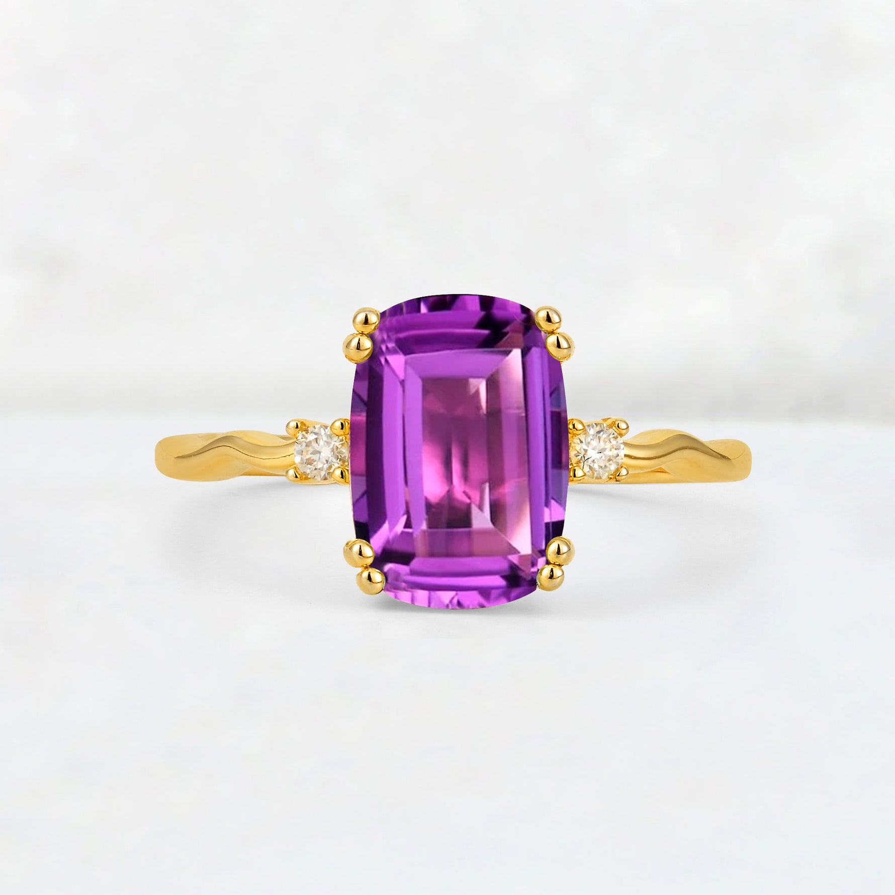 Emerald Cut Amethyst Twisted Three-Stone Engagement Ring - Additional view