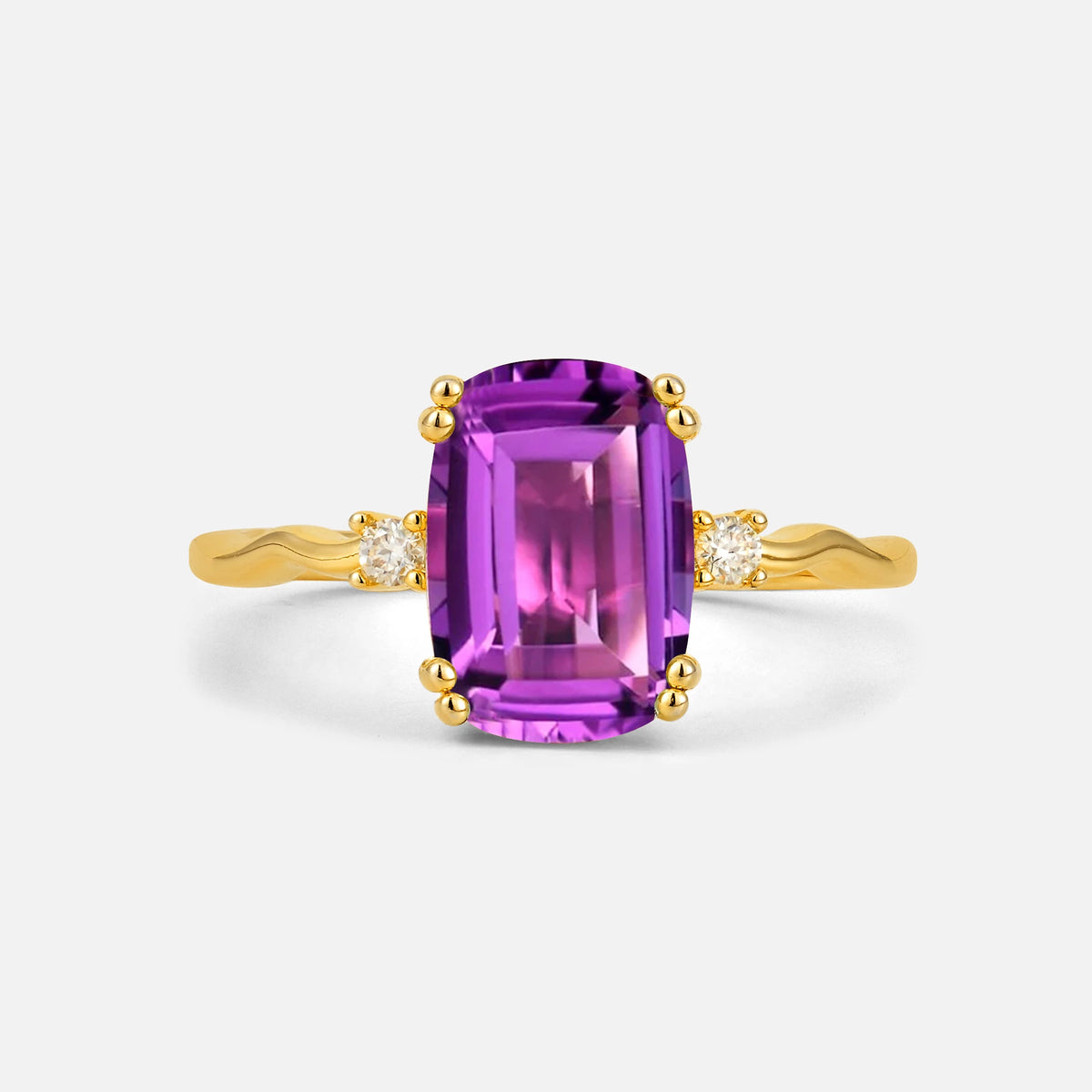 Emerald Cut Amethyst Twisted Three-Stone Engagement Ring