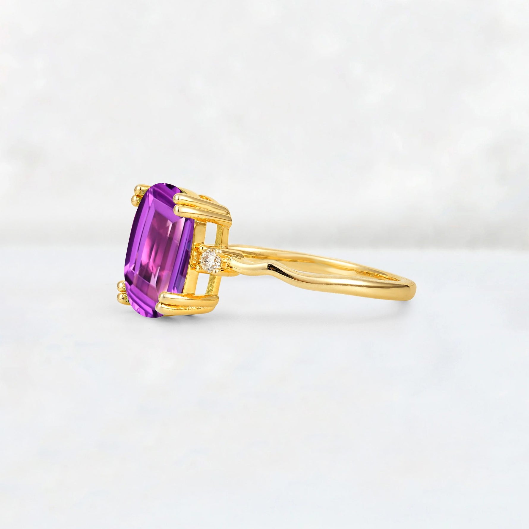 Emerald Cut Amethyst Twisted Three-Stone Engagement Ring - Additional view