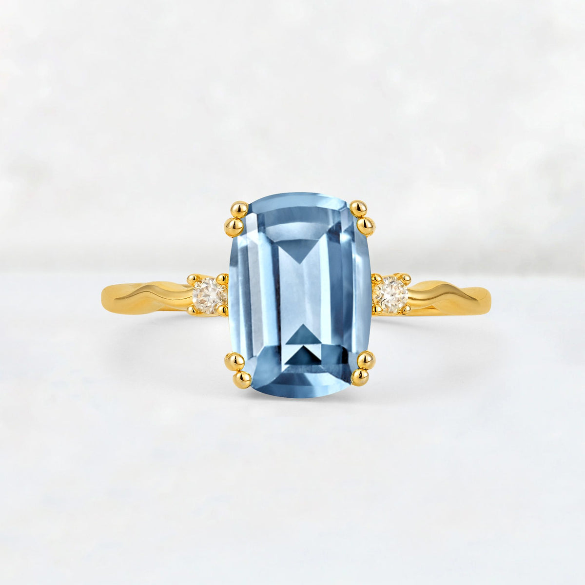 Emerald Cut Aquamarine Twisted Three-Stone Engagement Ring - Additional view