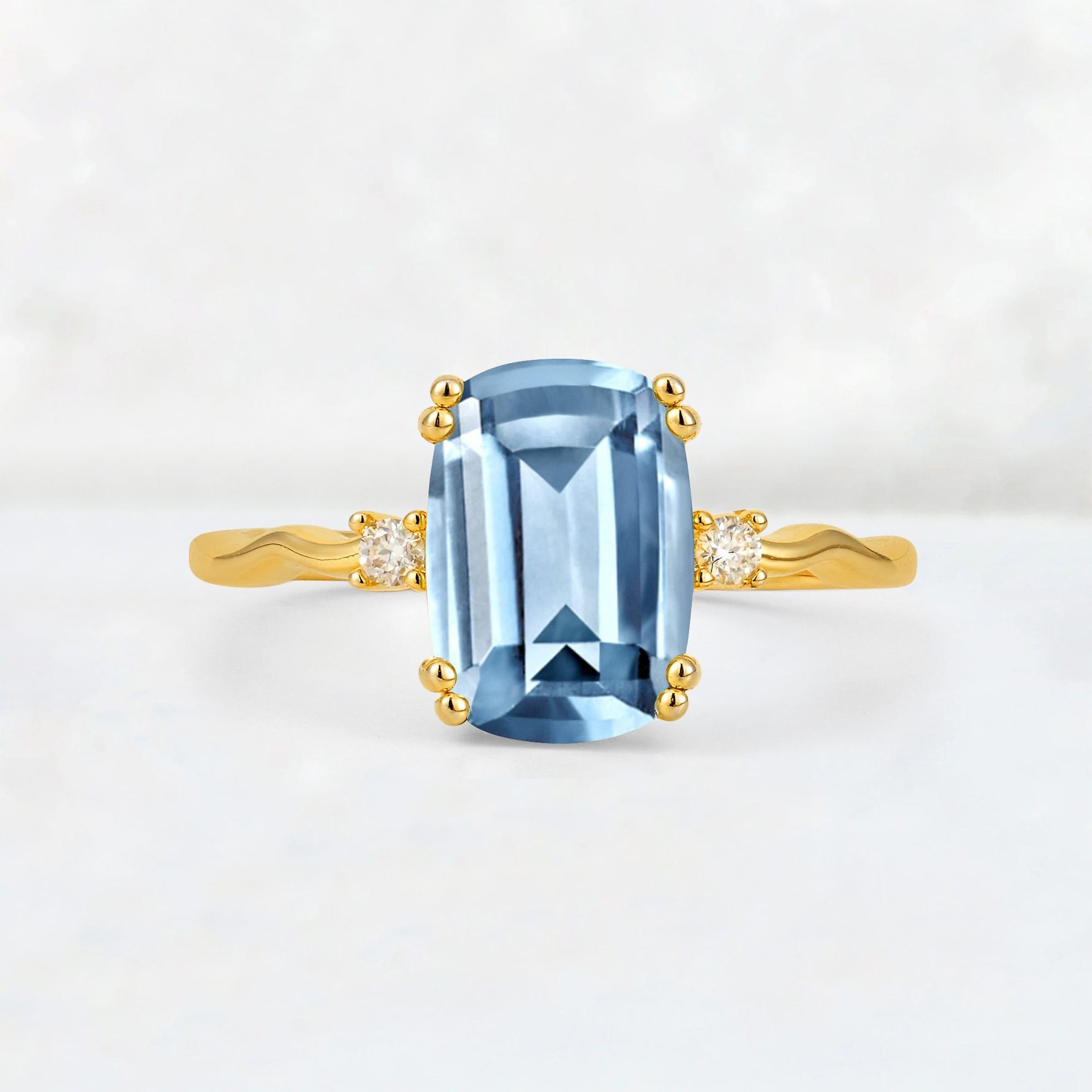 Emerald Cut Aquamarine Twisted Three-Stone Engagement Ring - Additional view