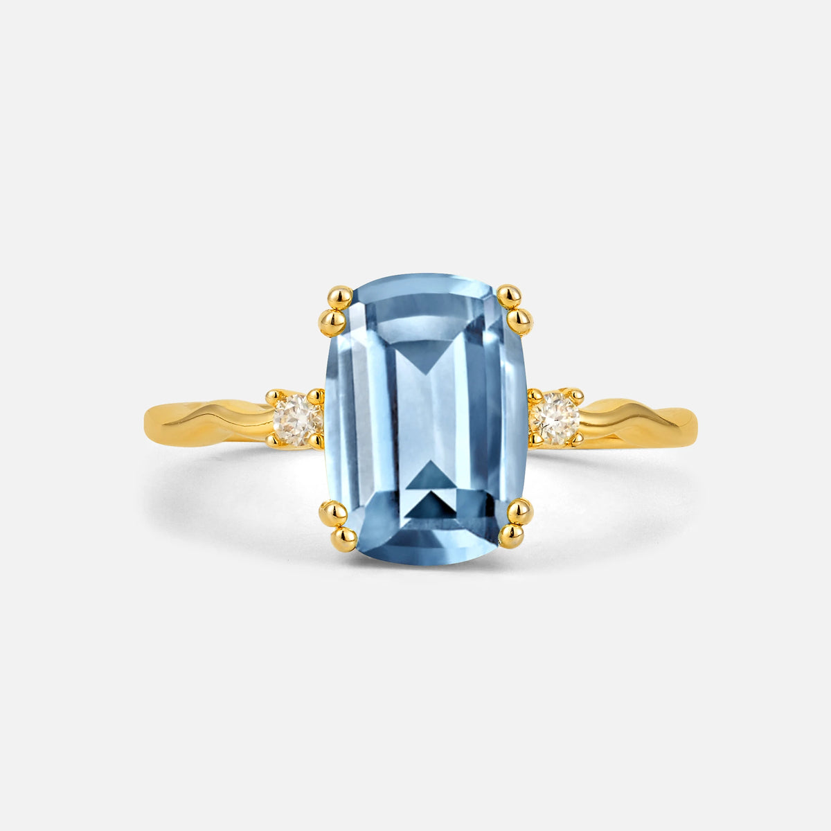 Emerald Cut Aquamarine Twisted Three-Stone Engagement Ring