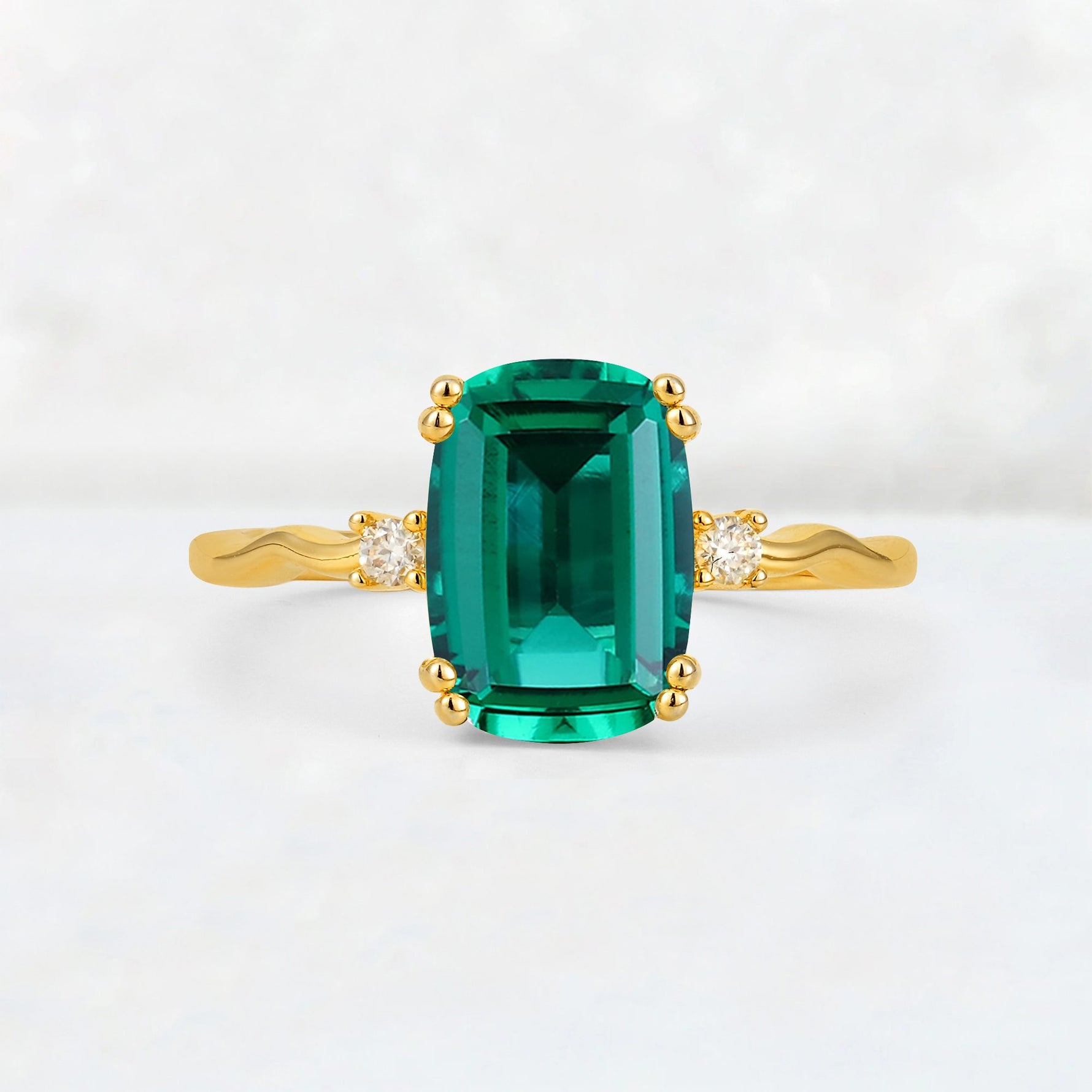 Emerald Cut Emerald Twisted Three-Stone Engagement Ring - Additional view