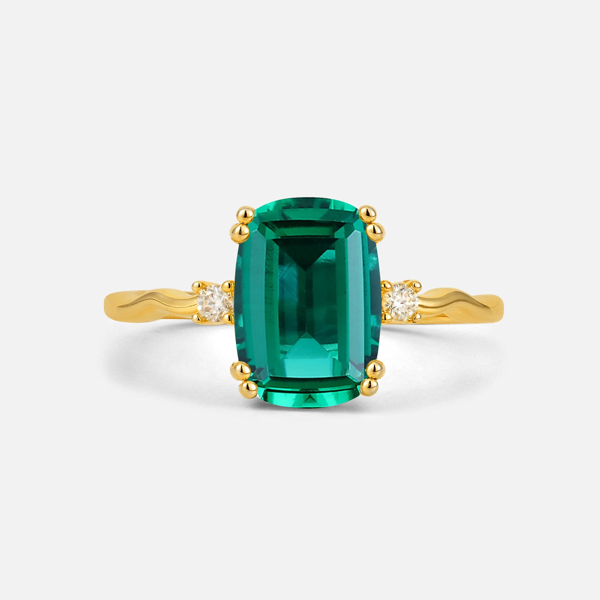 Emerald Cut Emerald Twisted Three-Stone Engagement Ring