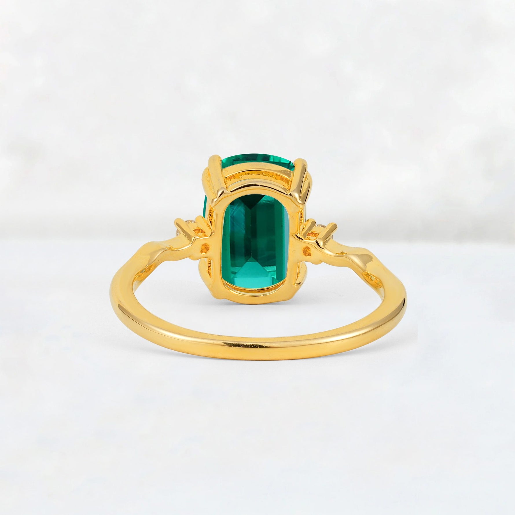 Emerald Cut Emerald Twisted Three-Stone Engagement Ring - Additional view