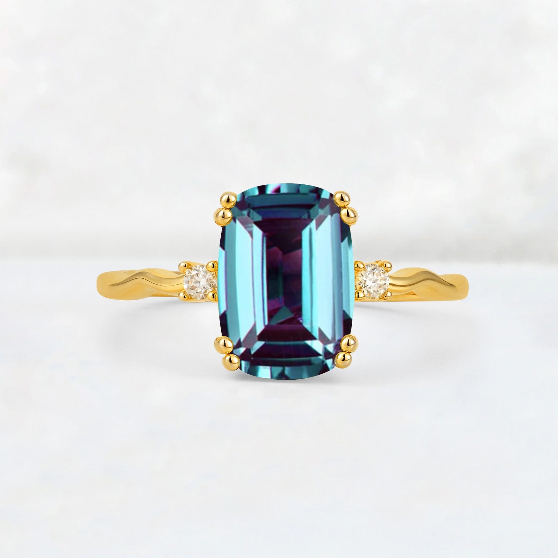 Emerald Cut Alexandrite Twisted Three-Stone Engagement Ring - Additional view