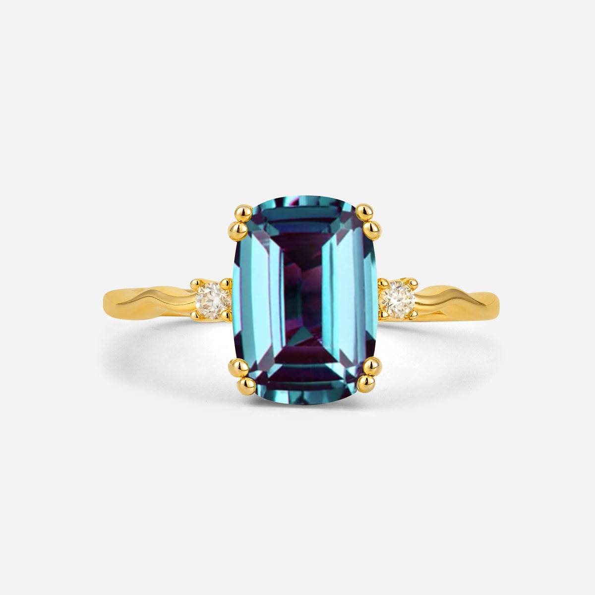Emerald Cut Alexandrite Twisted Three-Stone Engagement Ring