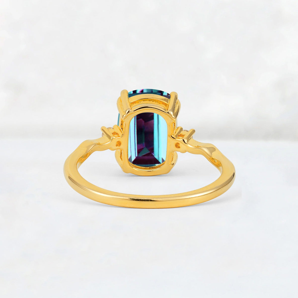 Emerald Cut Alexandrite Twisted Three-Stone Engagement Ring - Additional view