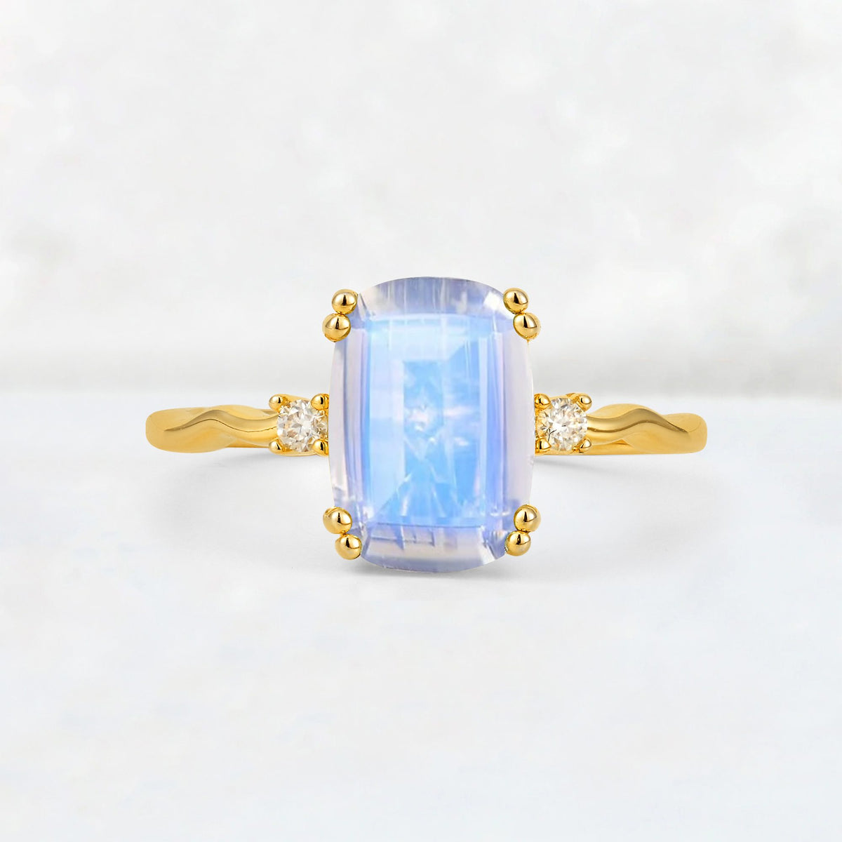 Emerald Cut Moonstone Twisted Three-Stone Engagement Ring - Additional view