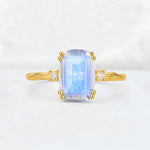Emerald Cut Moonstone Twisted Three-Stone Engagement Ring - Additional view