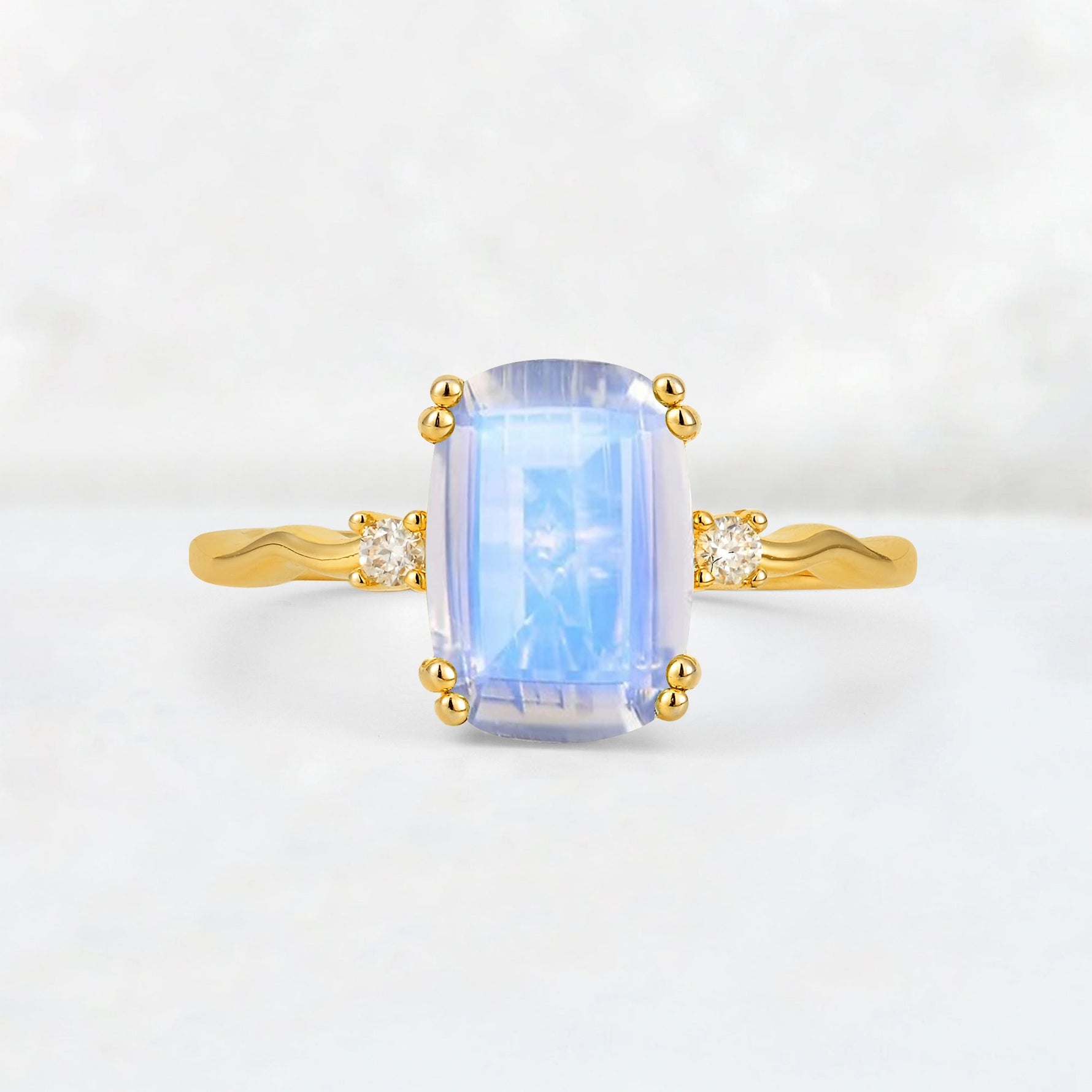 Emerald Cut Moonstone Twisted Three-Stone Engagement Ring - Additional view