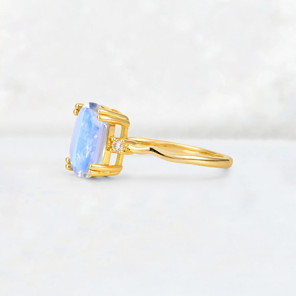 Emerald Cut Moonstone Twisted Three-Stone Engagement Ring - Additional view