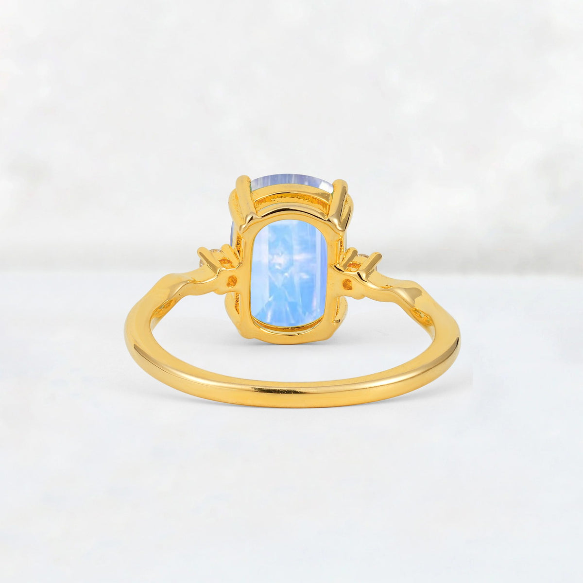 Emerald Cut Moonstone Twisted Three-Stone Engagement Ring - Additional view