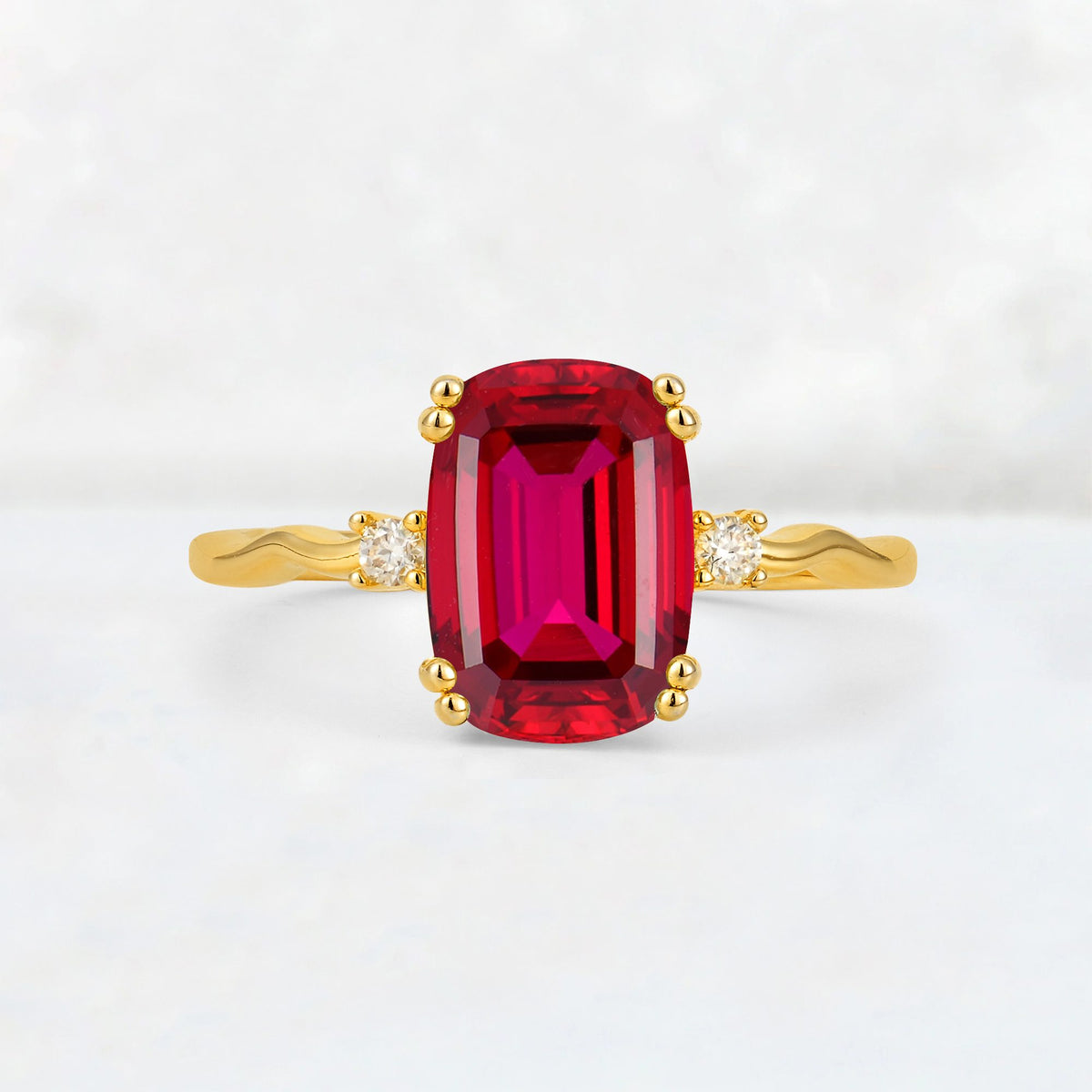 Emerald Cut Ruby Twisted Three-Stone Engagement Ring - Additional view