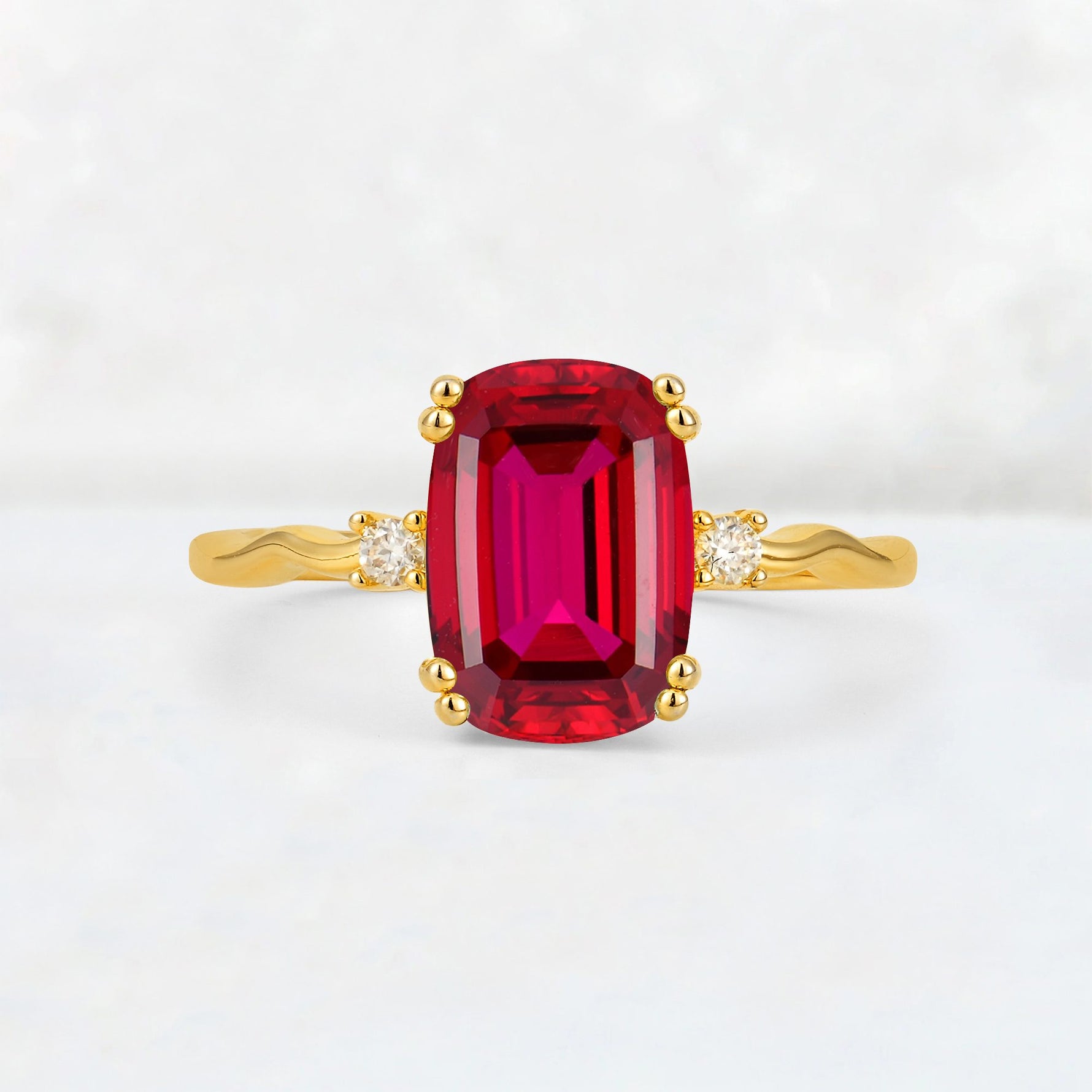 Emerald Cut Ruby Twisted Three-Stone Engagement Ring - Additional view