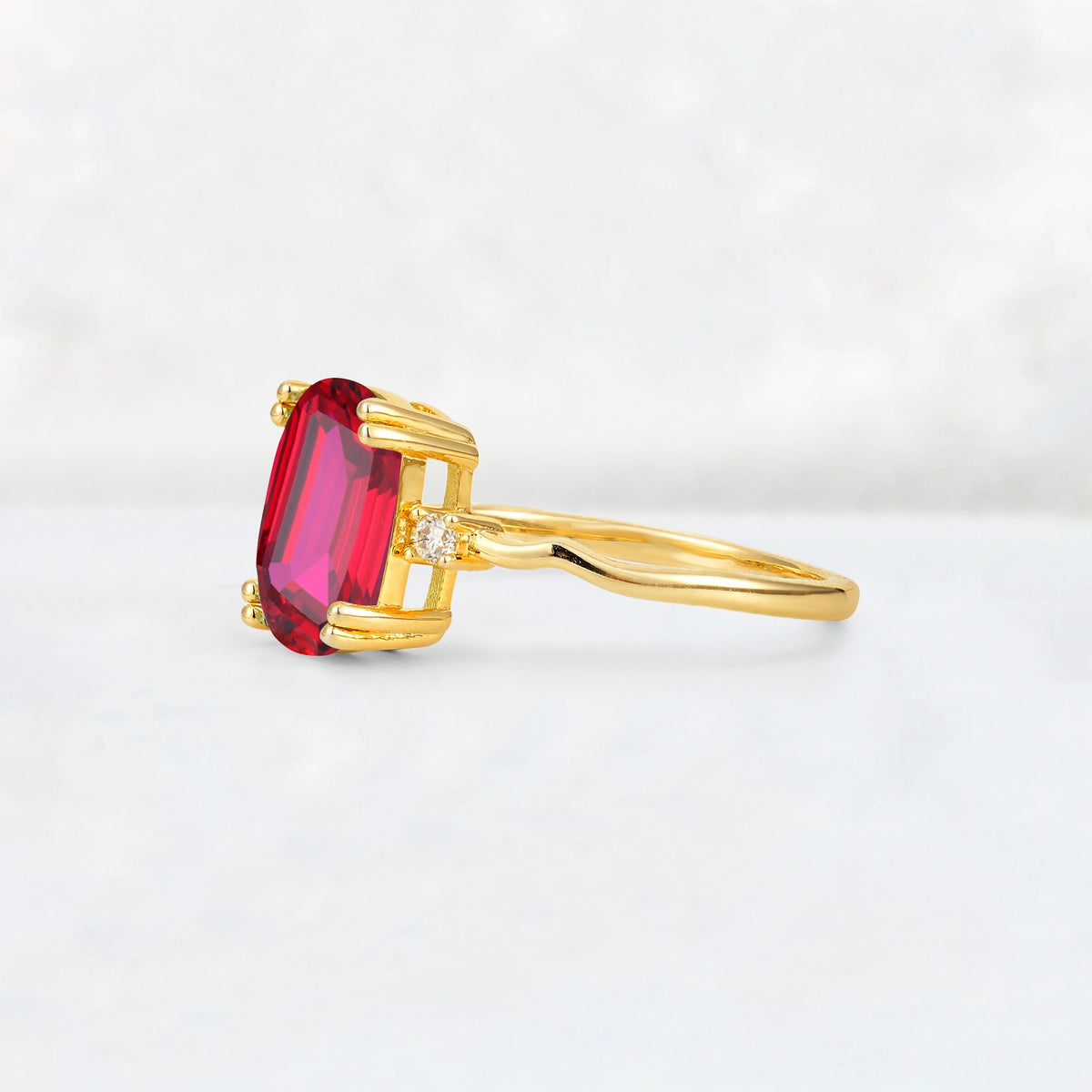 Emerald Cut Ruby Twisted Three-Stone Engagement Ring - Additional view