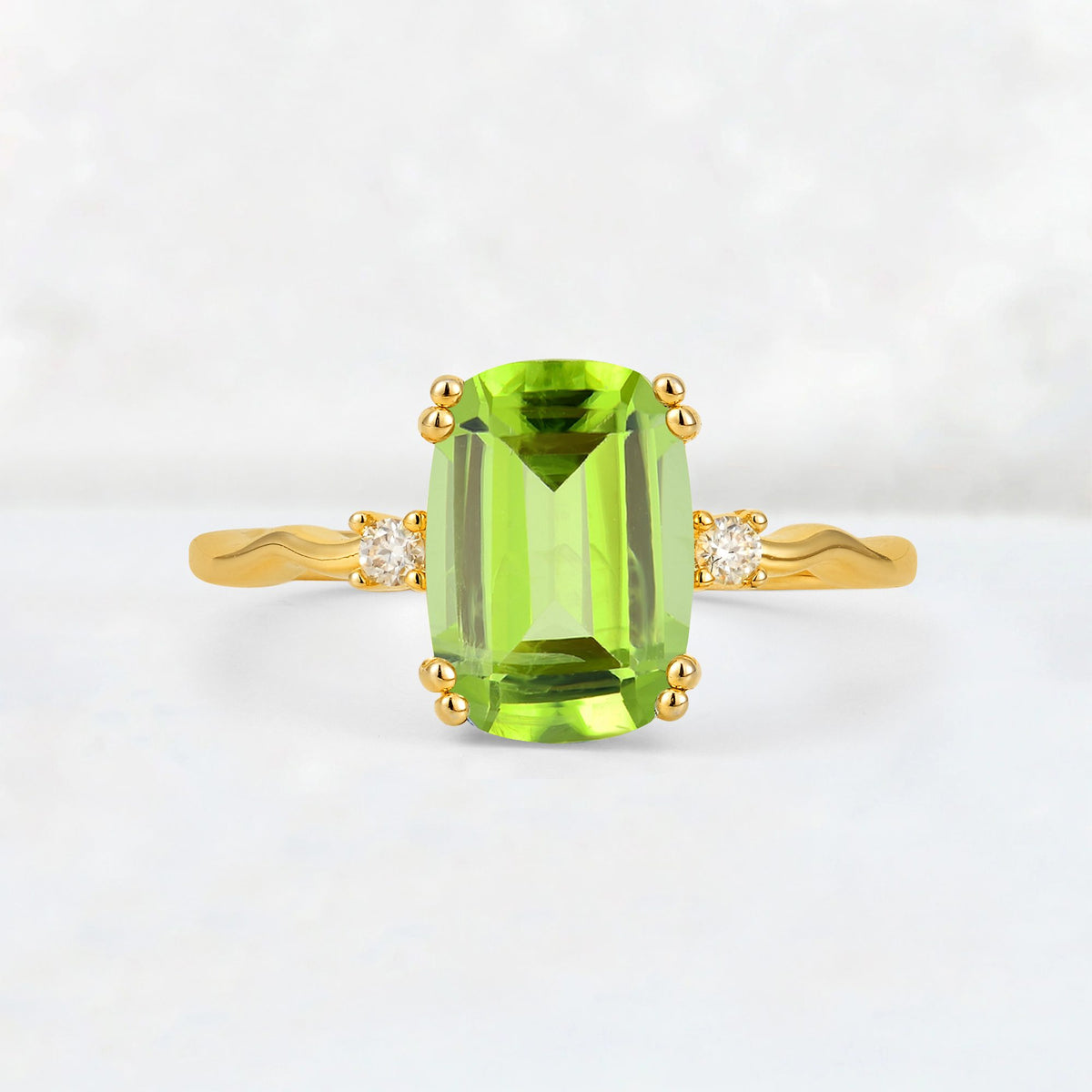 Emerald Cut Peridot Twisted Three-Stone Engagement Ring - Additional view