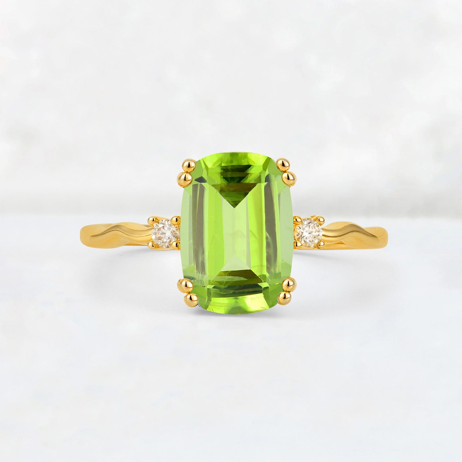 Emerald Cut Peridot Twisted Three-Stone Engagement Ring - Additional view