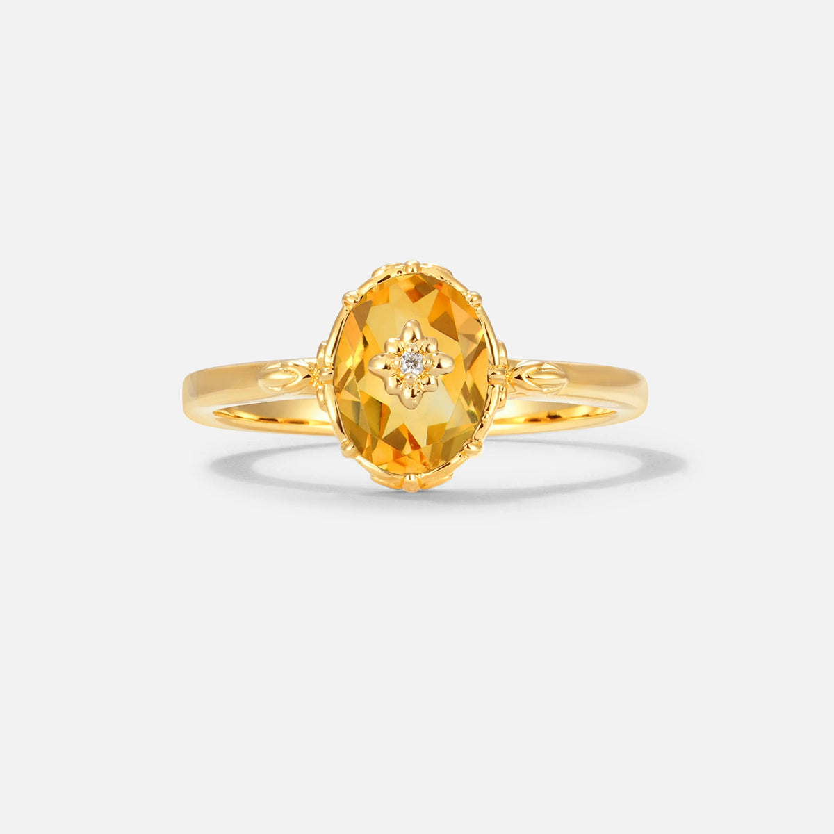 Vintage Floral Oval Citrine Engagement Ring
