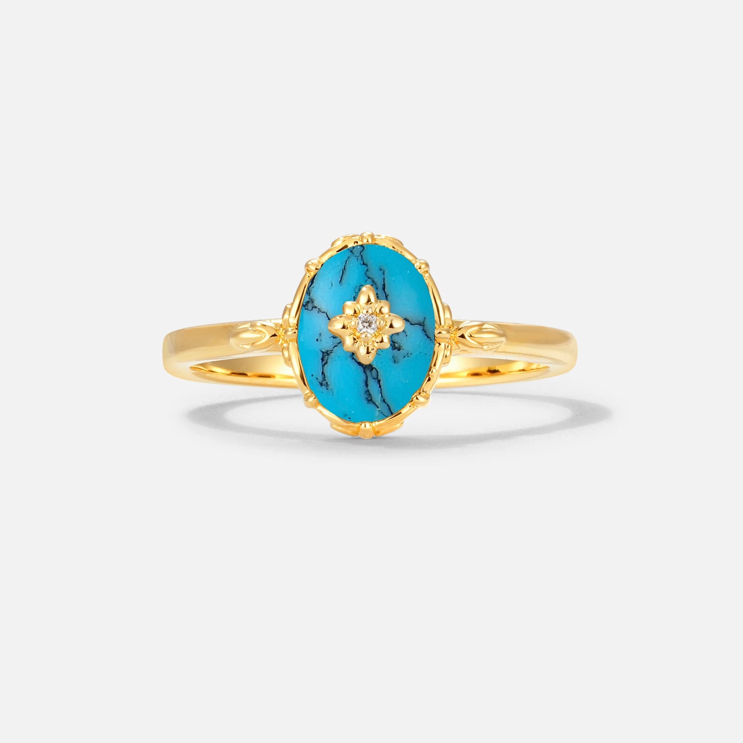Vintage Floral Oval Turquoise Engagement Ring