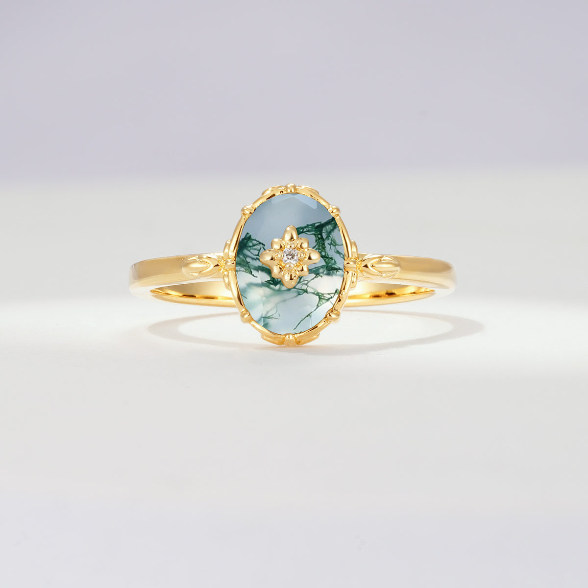 ML07036 Moss Agate Ring - Yellow-Gold