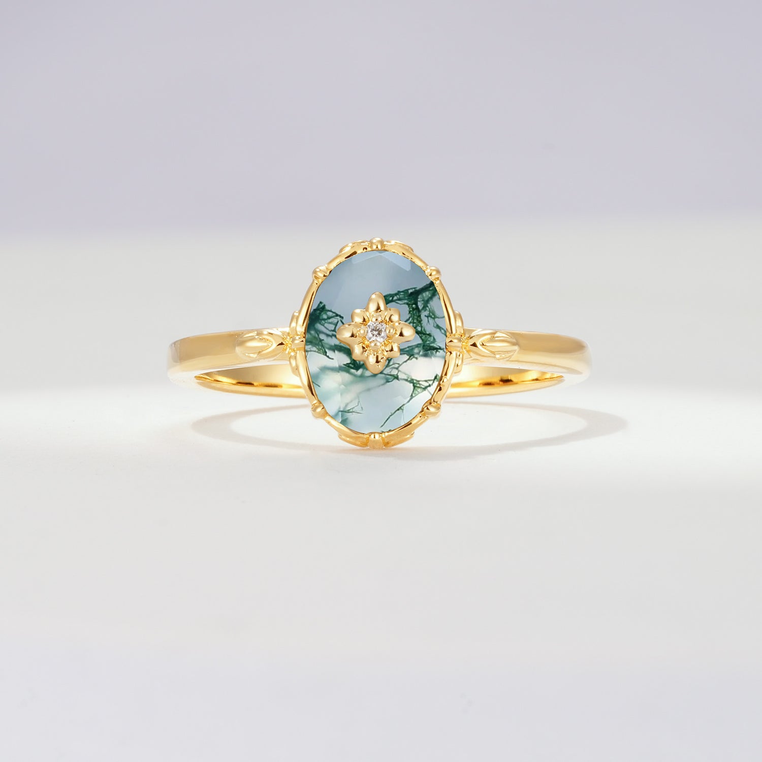 ML07036 Moss Agate Ring - Yellow-Gold