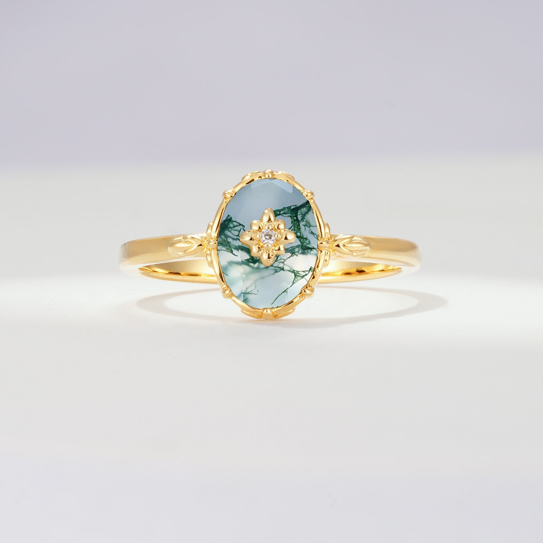ML07036 Moss Agate Ring - Yellow-Gold