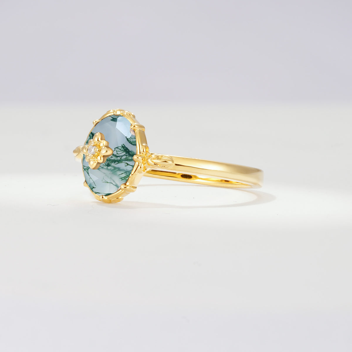 ML07036 Moss Agate Ring - Rose-Gold