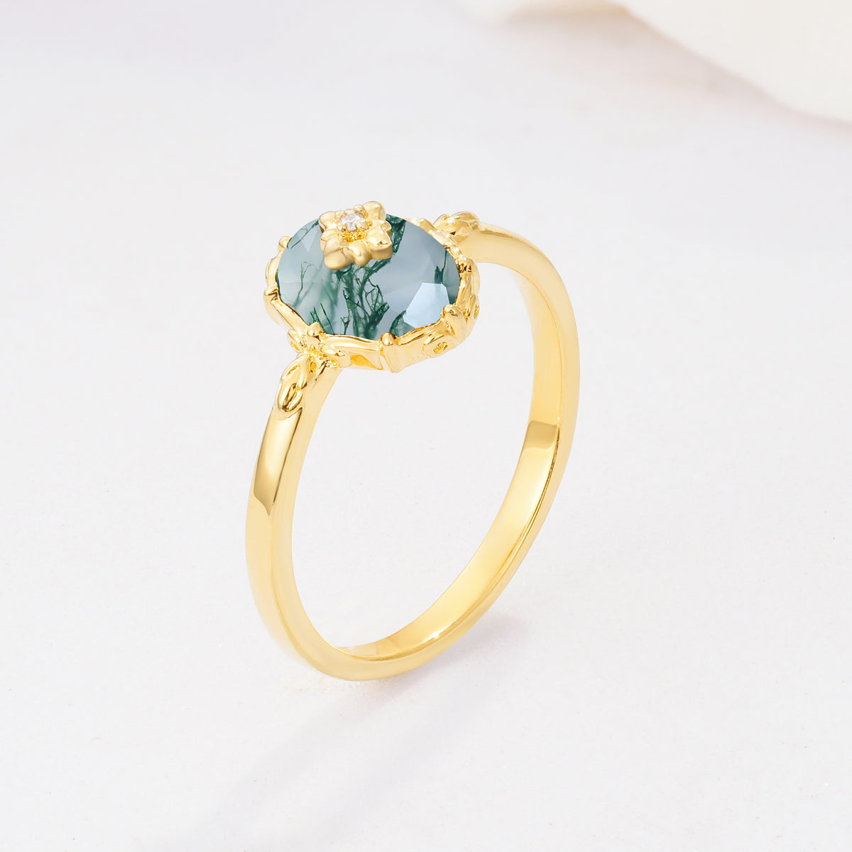 ML07036 Moss Agate Ring - White-Gold