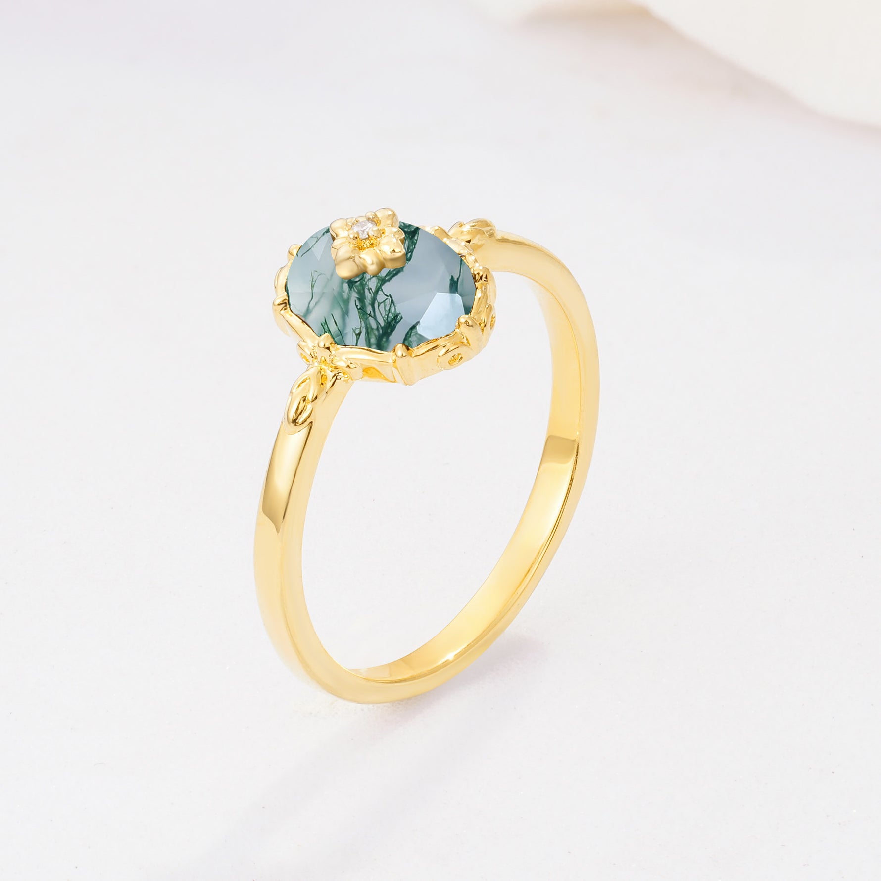 ML07036 Moss Agate Ring - White-Gold
