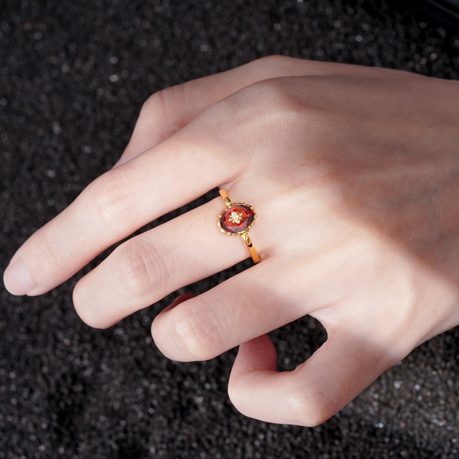 Vintage Floral Oval Garnet Engagement Ring